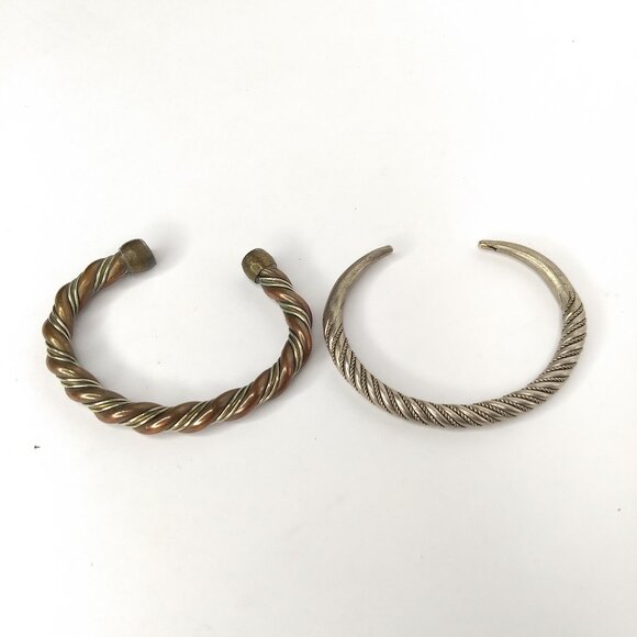 Metal Twist Cuff Bracelets Silver Bronze Classic Unisex Minimalist Set 2 Modern - Picture 2 of 7